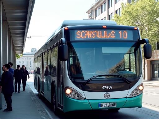 Ein moderner Stadtbus an einer Haltestelle